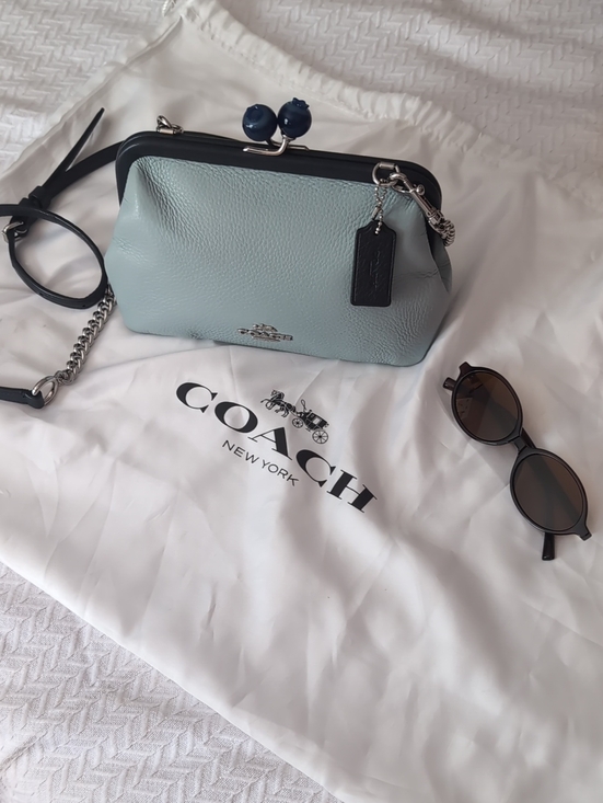 Coach Handbags - Coach Nora Blueberry Pebbled Leather Kisslock Crossbody in Light Blue Bag
